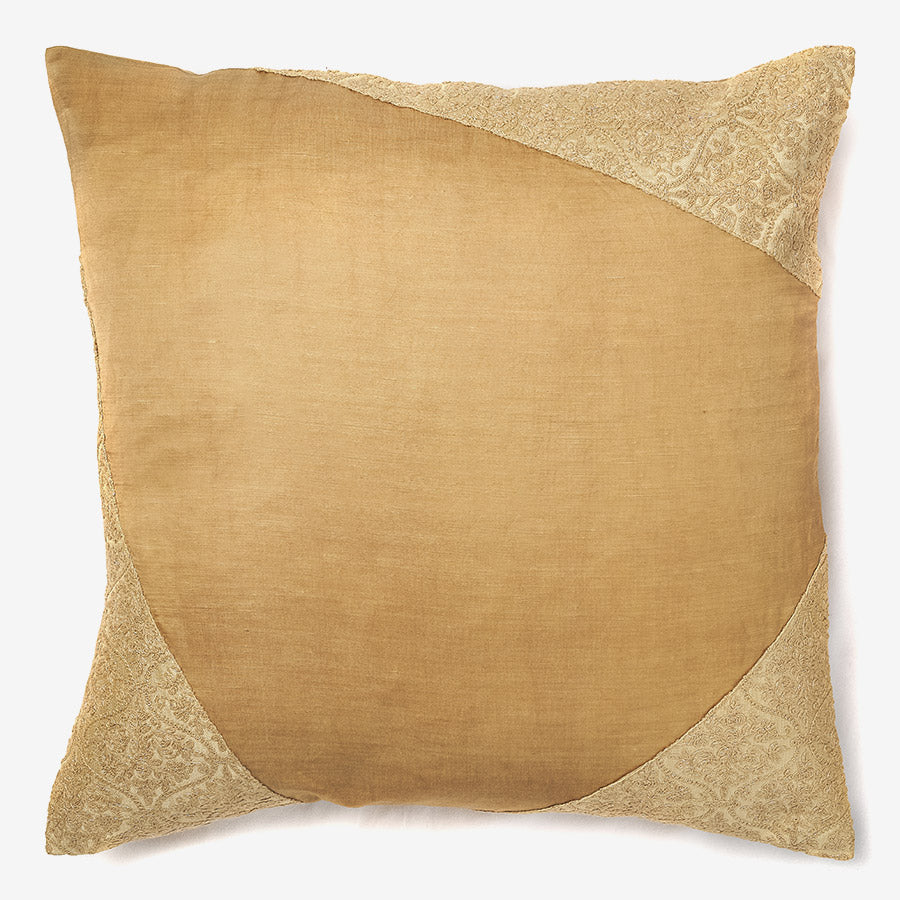 front of a Plain gold treat - gold & beige silk jacquard luxury cushion