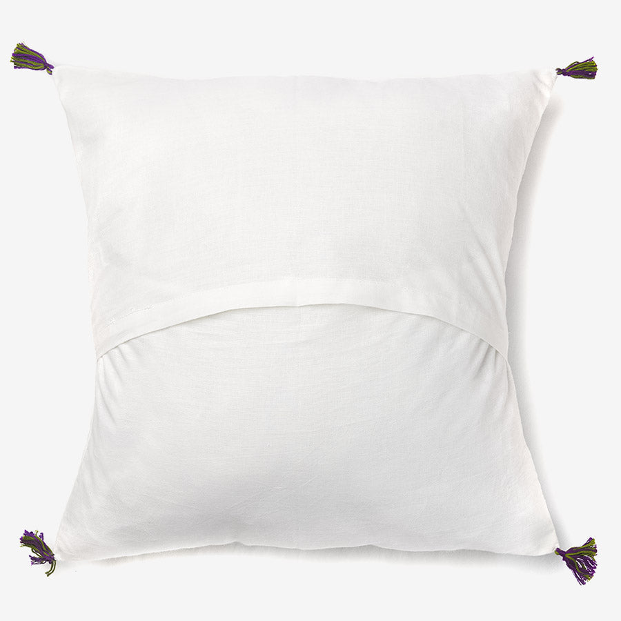 back of a White luxury cushion cover with multicolour leaves