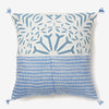 front of a Summer blue - white & blue luxury cushion with tassels